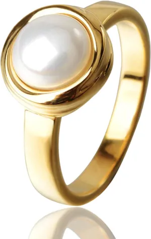 Pearl Ring for Women, 18K Gold Plated Rings for Bride Wedding Engagement Band Birthday Jewelry for Women Fits Sizes 5 to 11