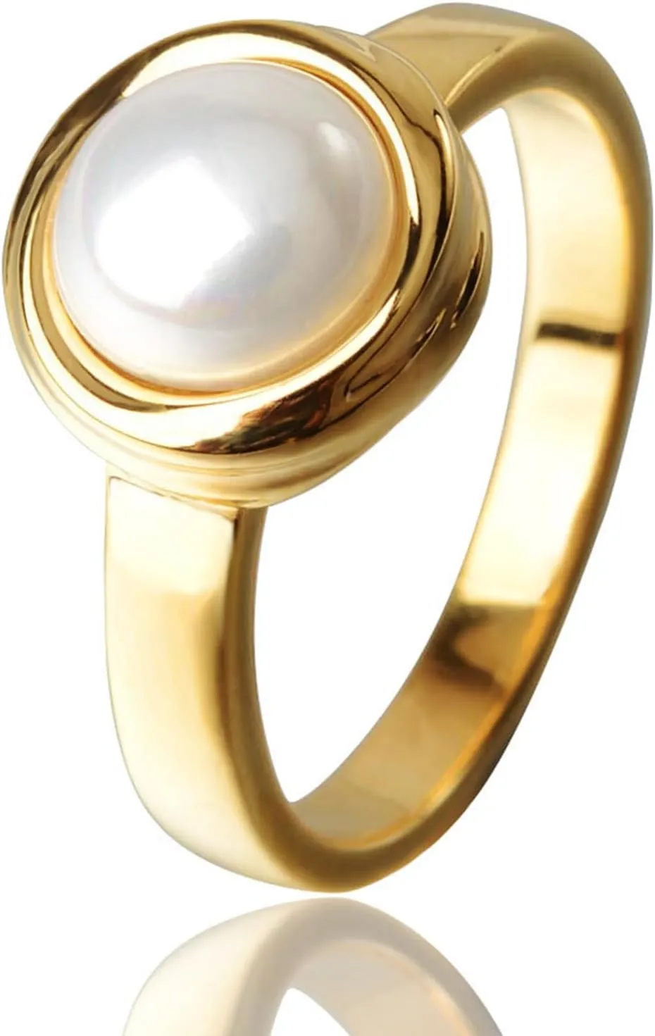 Pearl Ring for Women, 18K Gold Plated Rings for Bride Wedding Engagement Band Birthday Jewelry for Women Fits Sizes 5 to 11