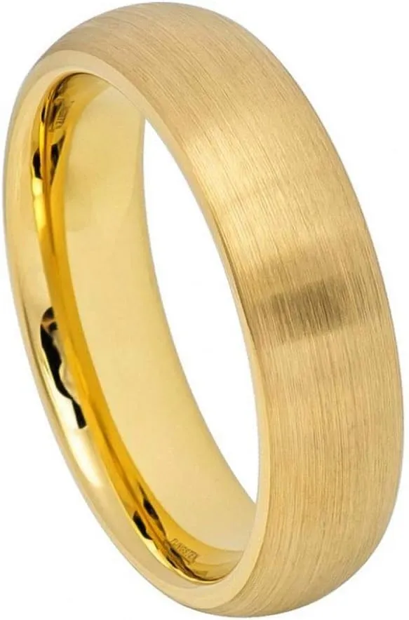 Personalized laser engraving Ring for Men and Ring for Women tungsten Band Rings 6mm Yellow Gold IP Plated Brushed Domed Classic Style Wedding Band Ring Ideal Rings for couples
