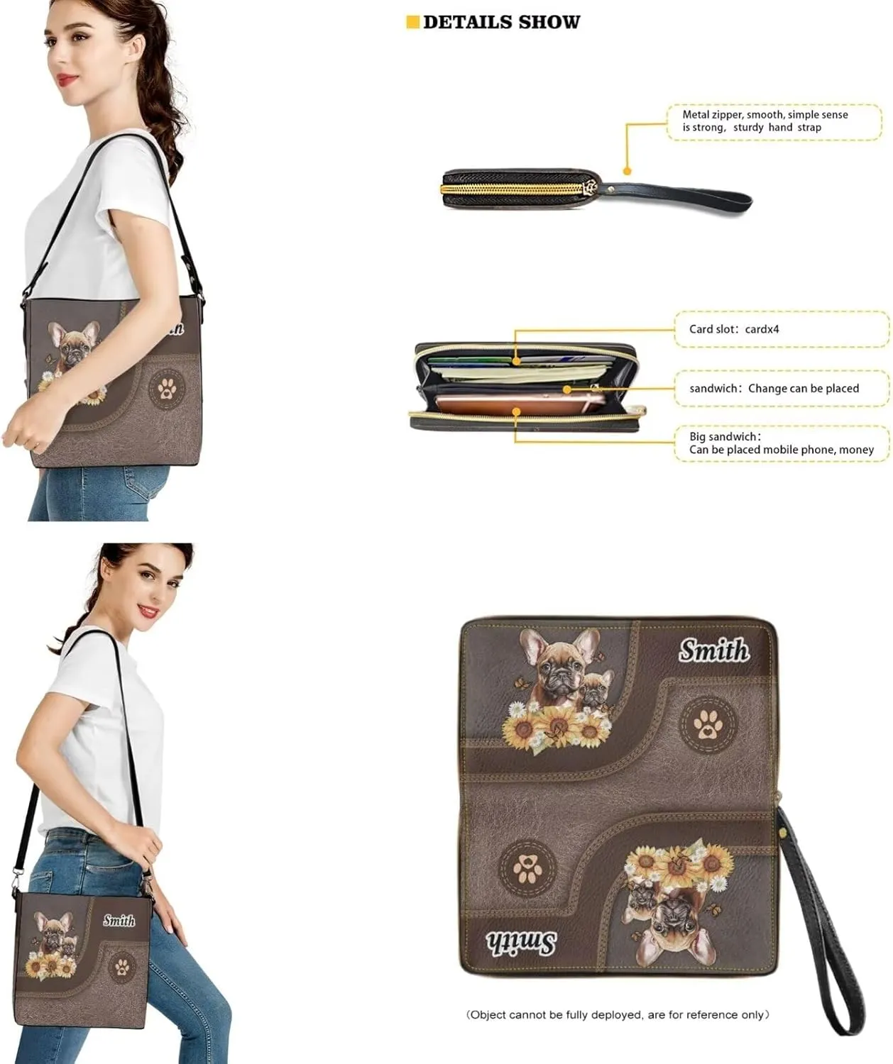 Personalized Leather Purse and Wallet Set for Women, Custom Name Crossbody Bucket Tote Bag with PU Wristlet Wallet