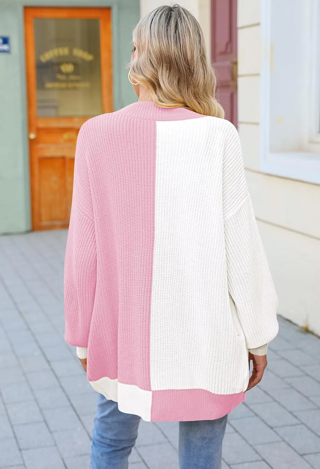 Pink Queen 2024 Fall Long Cardigans for Women Batwing Sleeve Open Front Ribbed Knit Oversized Cardigan Sweaters with Pockets