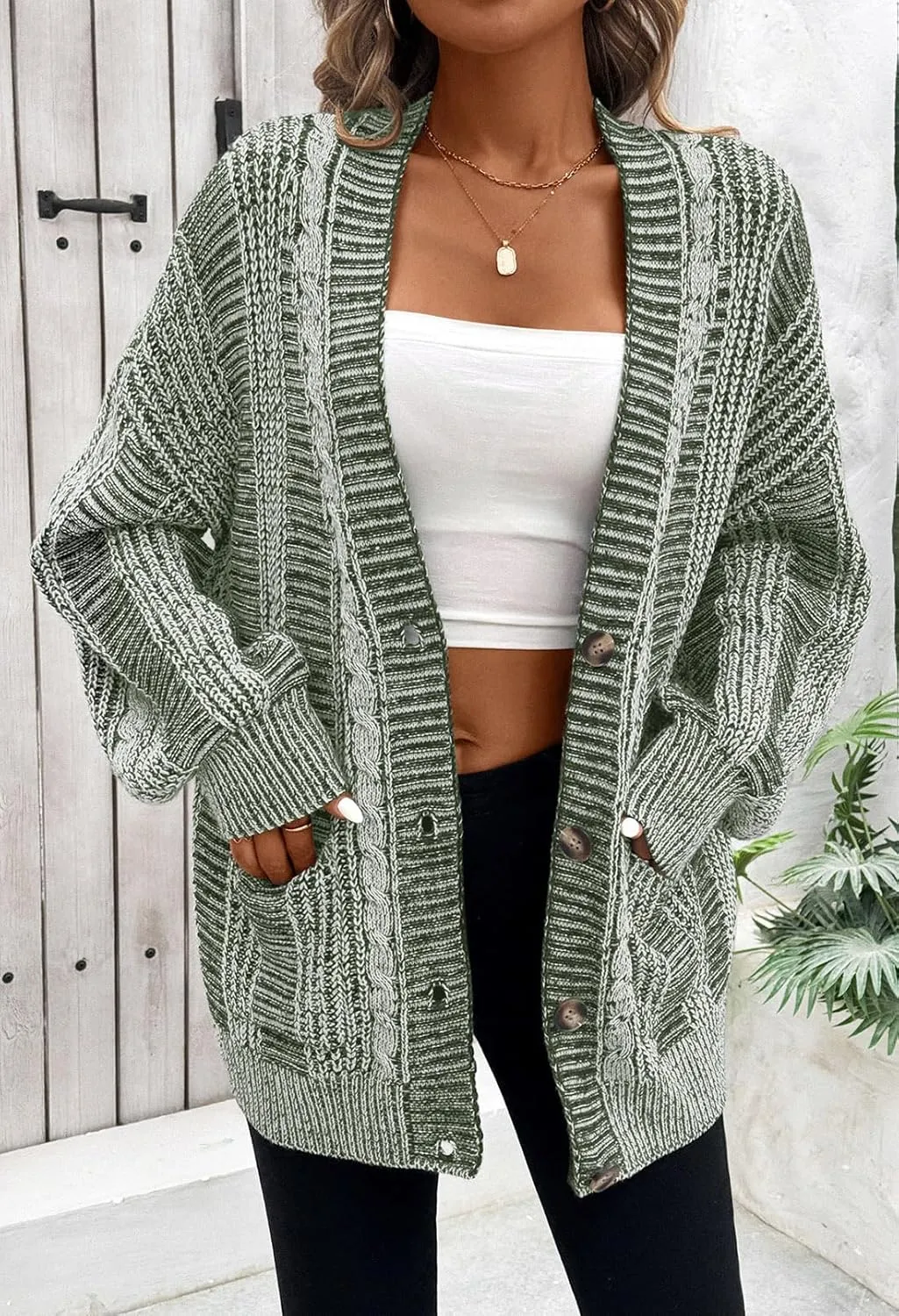 Pink Queen Women's 2024 Fall Winter Cardigan Sweater Long Sleeve Cable Knit Loose Outerwear Coat