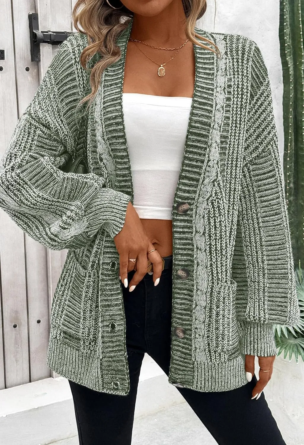 Pink Queen Women's 2024 Fall Winter Cardigan Sweater Long Sleeve Cable Knit Loose Outerwear Coat