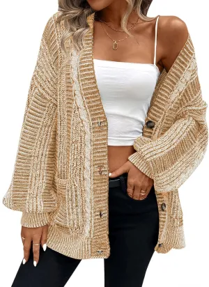 Pink Queen Women's 2024 Fall Winter Cardigan Sweater Long Sleeve Cable Knit Loose Outerwear Coat
