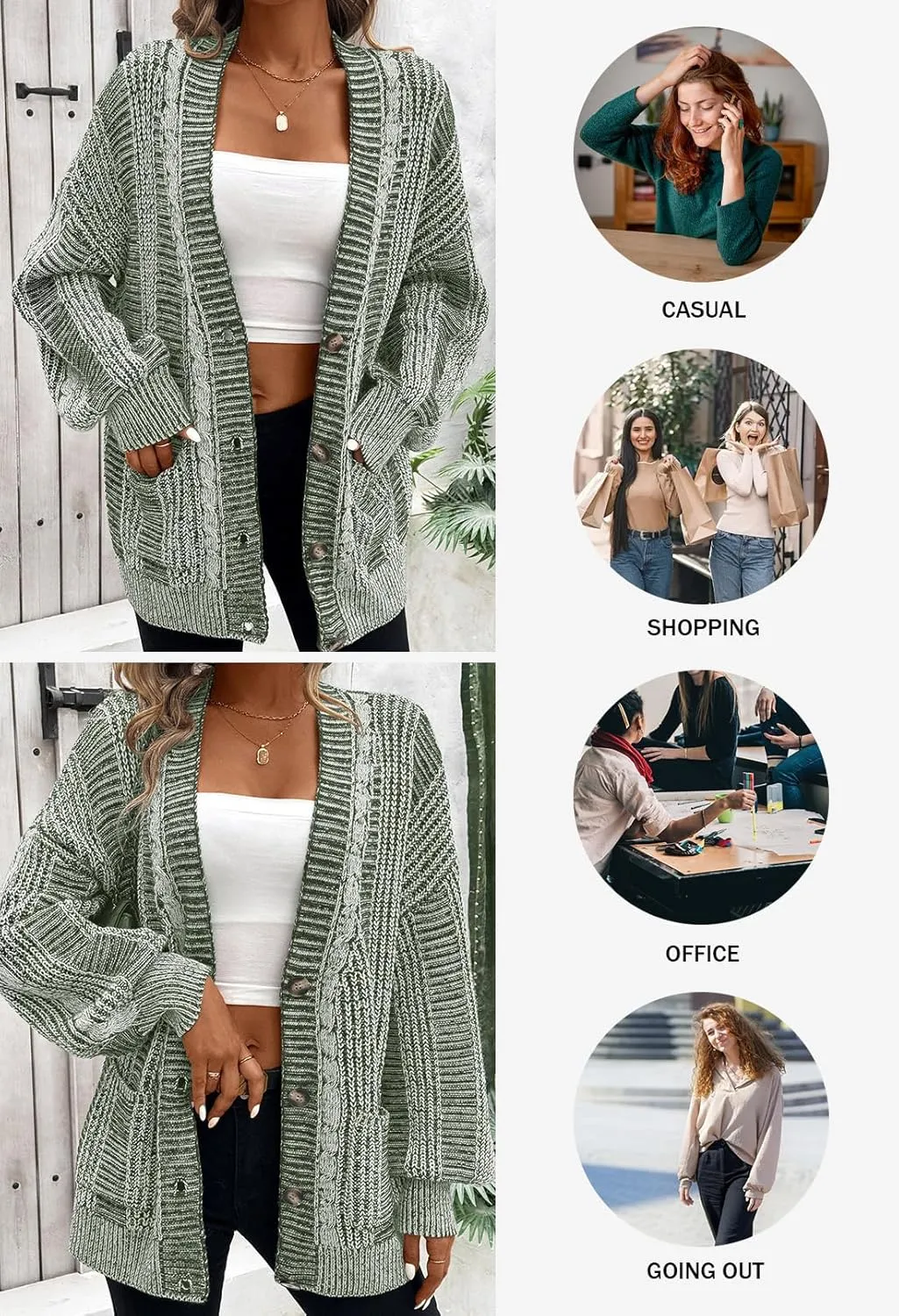 Pink Queen Women's 2024 Fall Winter Cardigan Sweater Long Sleeve Cable Knit Loose Outerwear Coat