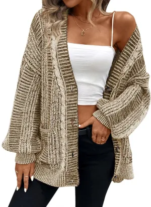 Pink Queen Women's 2024 Fall Winter Cardigan Sweater Long Sleeve Cable Knit Loose Outerwear Coat