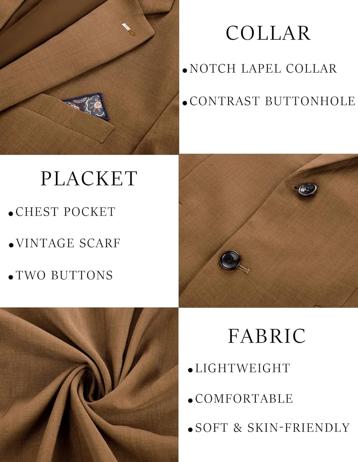 PJ PAUL JONES Men's Blazers Two Button Notch Lapel Sport Coat Casual Lightweight Blazer Jacket with Handkerchief