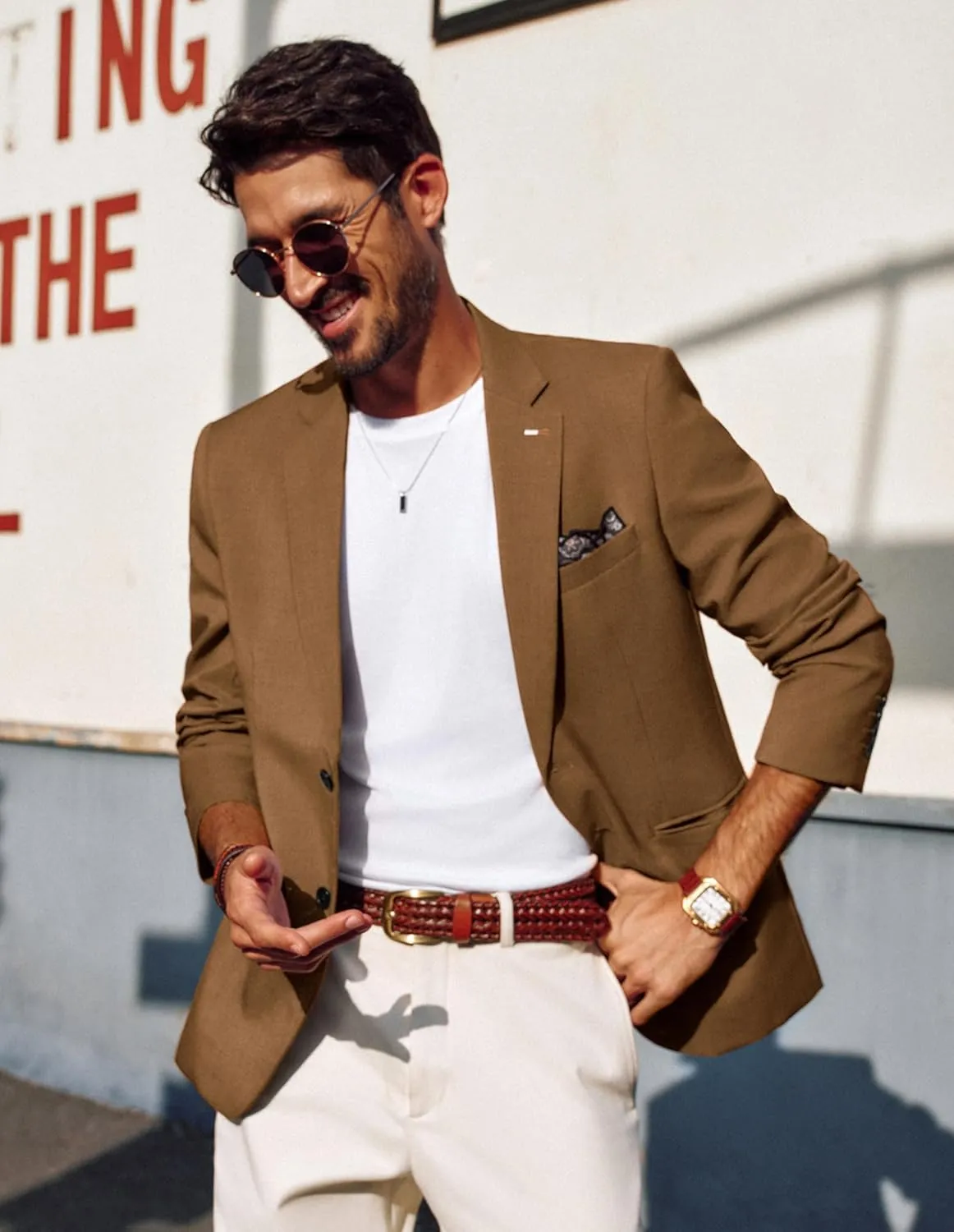 PJ PAUL JONES Men's Blazers Two Button Notch Lapel Sport Coat Casual Lightweight Blazer Jacket with Handkerchief