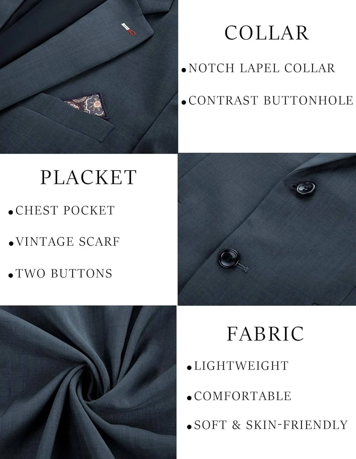 PJ PAUL JONES Men's Blazers Two Button Notch Lapel Sport Coat Casual Lightweight Blazer Jacket with Handkerchief