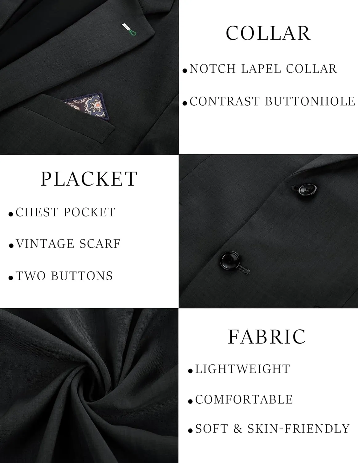 PJ PAUL JONES Men's Blazers Two Button Notch Lapel Sport Coat Casual Lightweight Blazer Jacket with Handkerchief