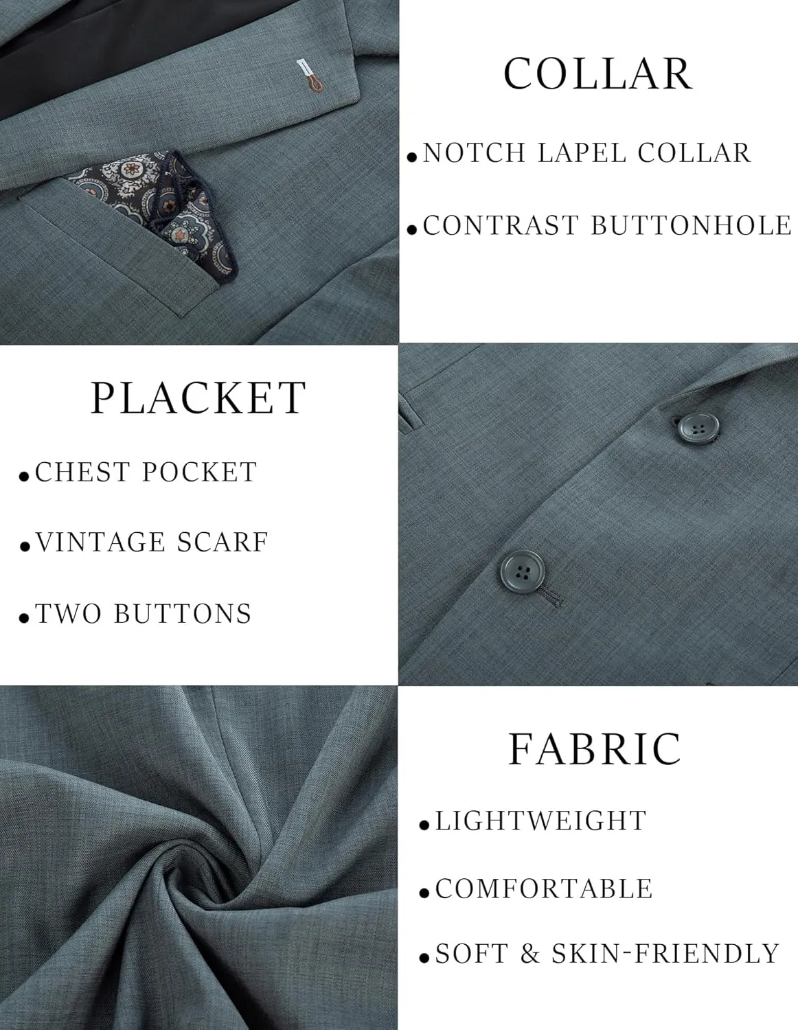 PJ PAUL JONES Men's Blazers Two Button Notch Lapel Sport Coat Casual Lightweight Blazer Jacket with Handkerchief