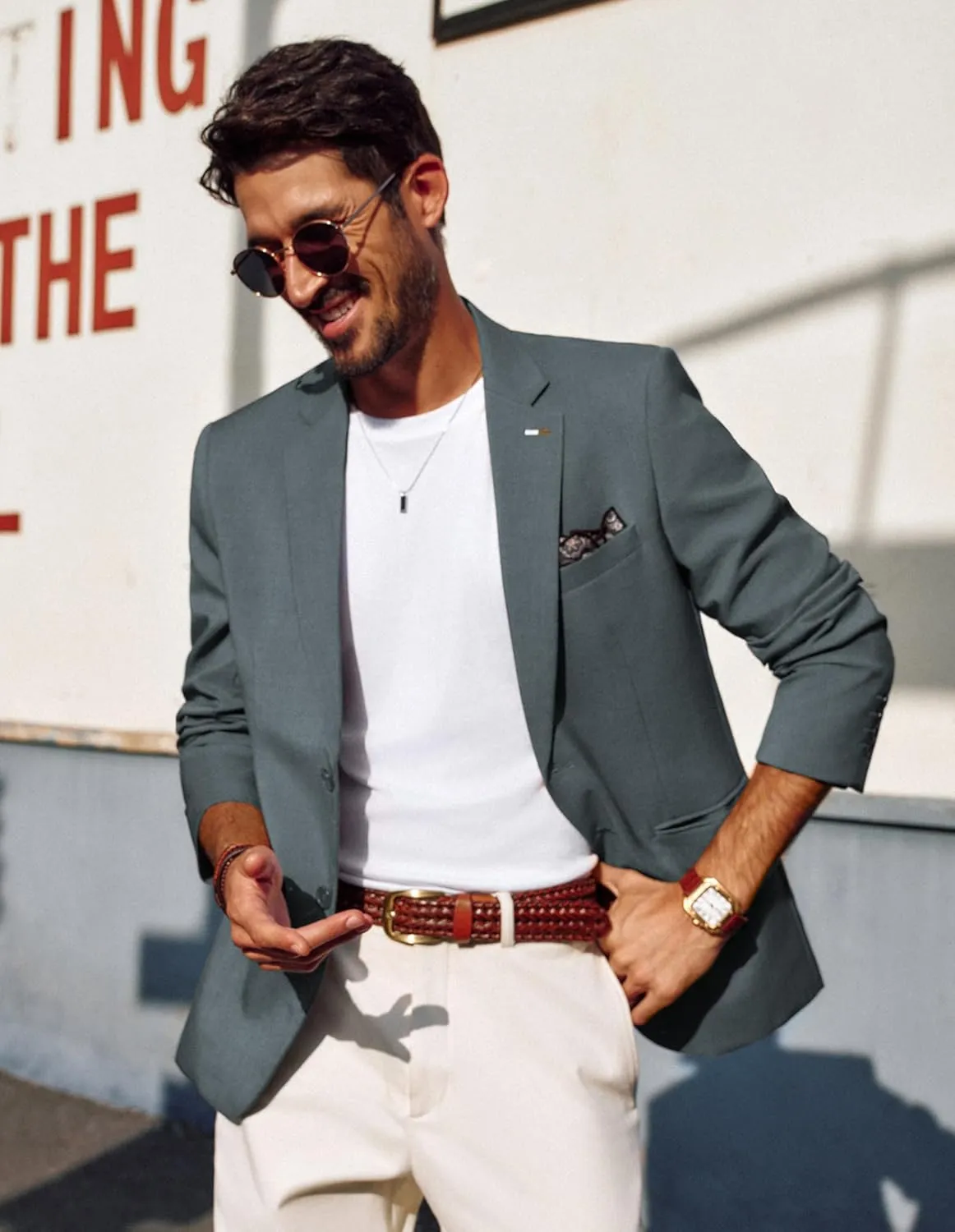 PJ PAUL JONES Men's Blazers Two Button Notch Lapel Sport Coat Casual Lightweight Blazer Jacket with Handkerchief