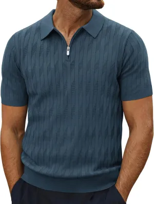 PJ PAUL JONES Men's Quarter Zip Polo Shirts Short Sleeve Textured Knit Polo T Shirt Business Casual Golf Shirts