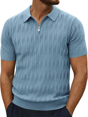 PJ PAUL JONES Men's Quarter Zip Polo Shirts Short Sleeve Textured Knit Polo T Shirt Business Casual Golf Shirts