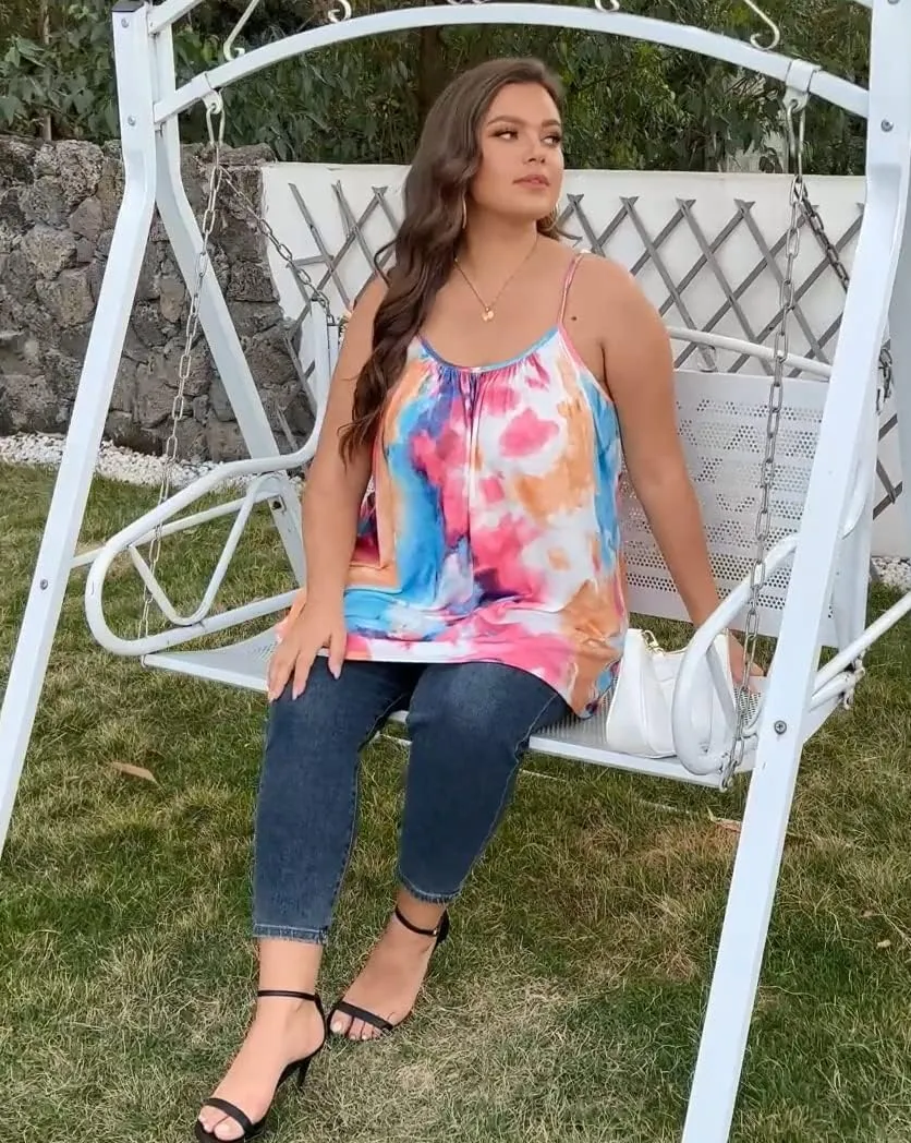 Plus Size Tank Tops for Women Boho Floral Loose Cami Spaghetti Strap Tunic Blouses