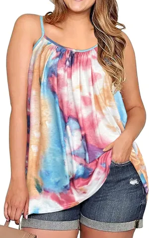 Plus Size Tank Tops for Women Boho Floral Loose Cami Spaghetti Strap Tunic Blouses