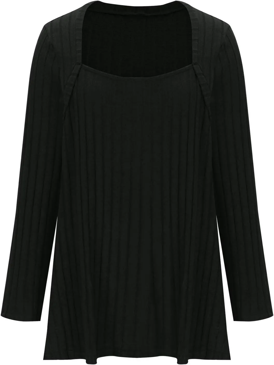 Plus Size Tops for Women Dressy Square Neck Long Sleeve Shirts Sexy Side Split Tunics Ribbed Knit Pullover Sweaters