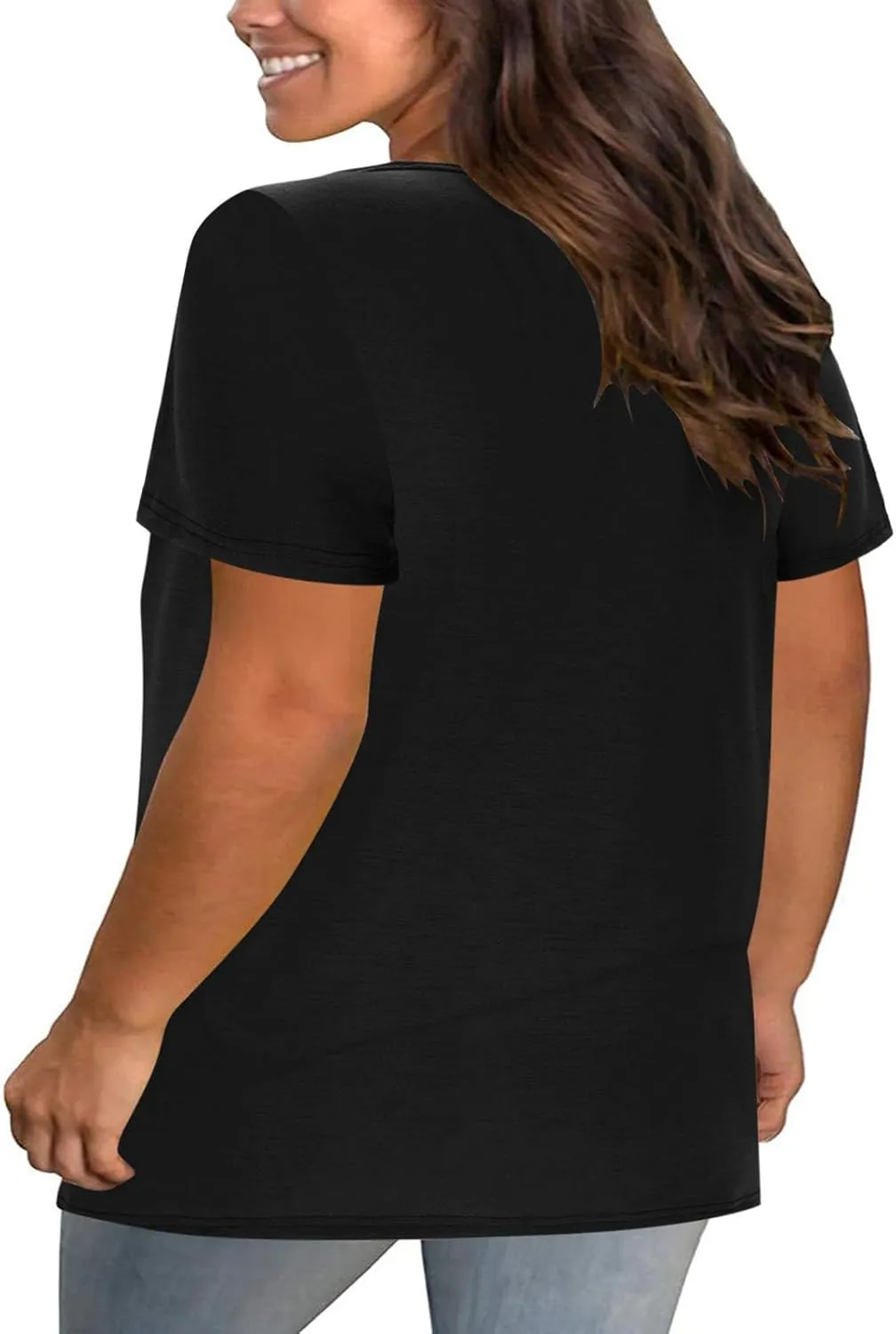 Plus Size Tops for Women Summer Short Sleeve Sexy V Neck Criss Cross T-Shirt Casual Loose Tunic Shirts Soft Solid Tee