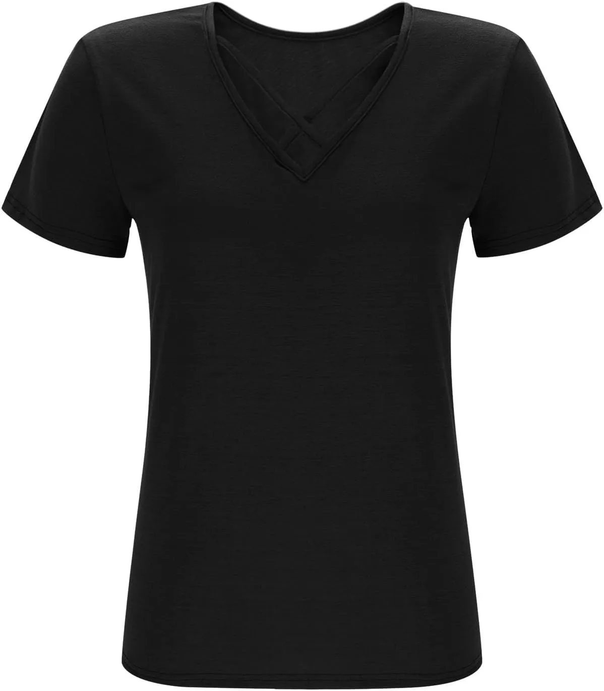 Plus Size Tops for Women Summer Short Sleeve Sexy V Neck Criss Cross T-Shirt Casual Loose Tunic Shirts Soft Solid Tee