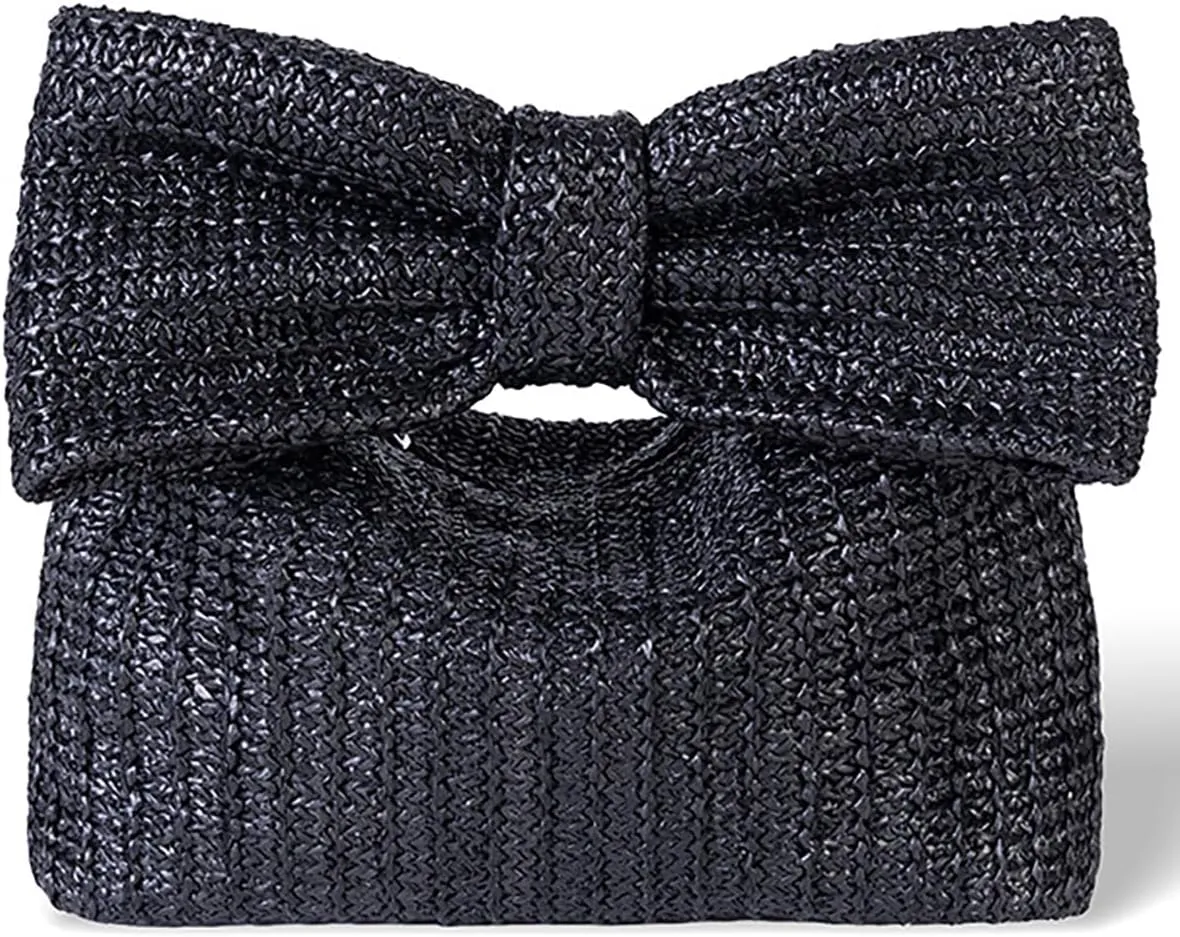 Pocadri Bow Straw Woven Purse for Women Handbag Summer Beach Evening Envelope Wallet Flap Phone Clutch Party Wedding