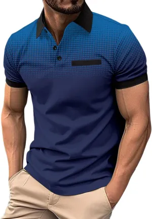Polo Shirts for Men Gradient Short Sleeve Golf Shirts Lightweight Button Down Athletic T Shirts Vacation Tees