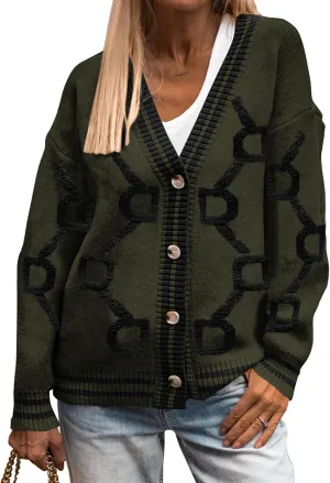 PRETTYGARDEN Women's Spring Fall Chunky Knit Cardigan Sweaters Casual Open Front Button Up Winter Coats Outerwear