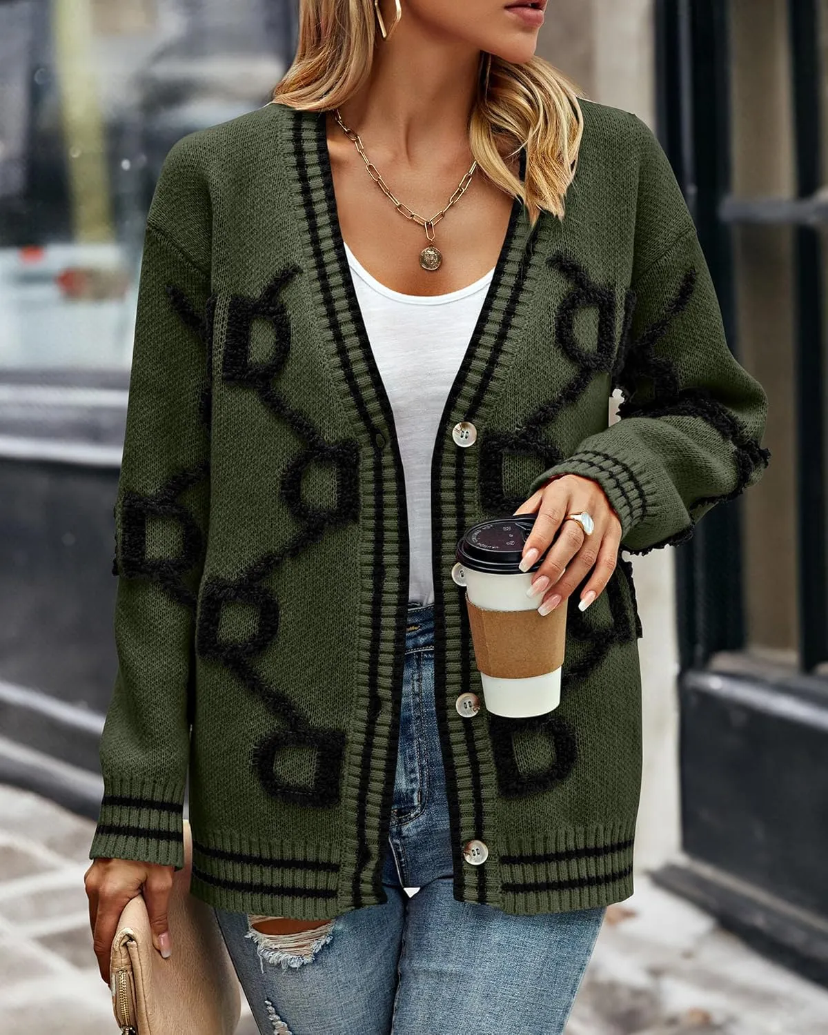 PRETTYGARDEN Women's Spring Fall Chunky Knit Cardigan Sweaters Casual Open Front Button Up Winter Coats Outerwear