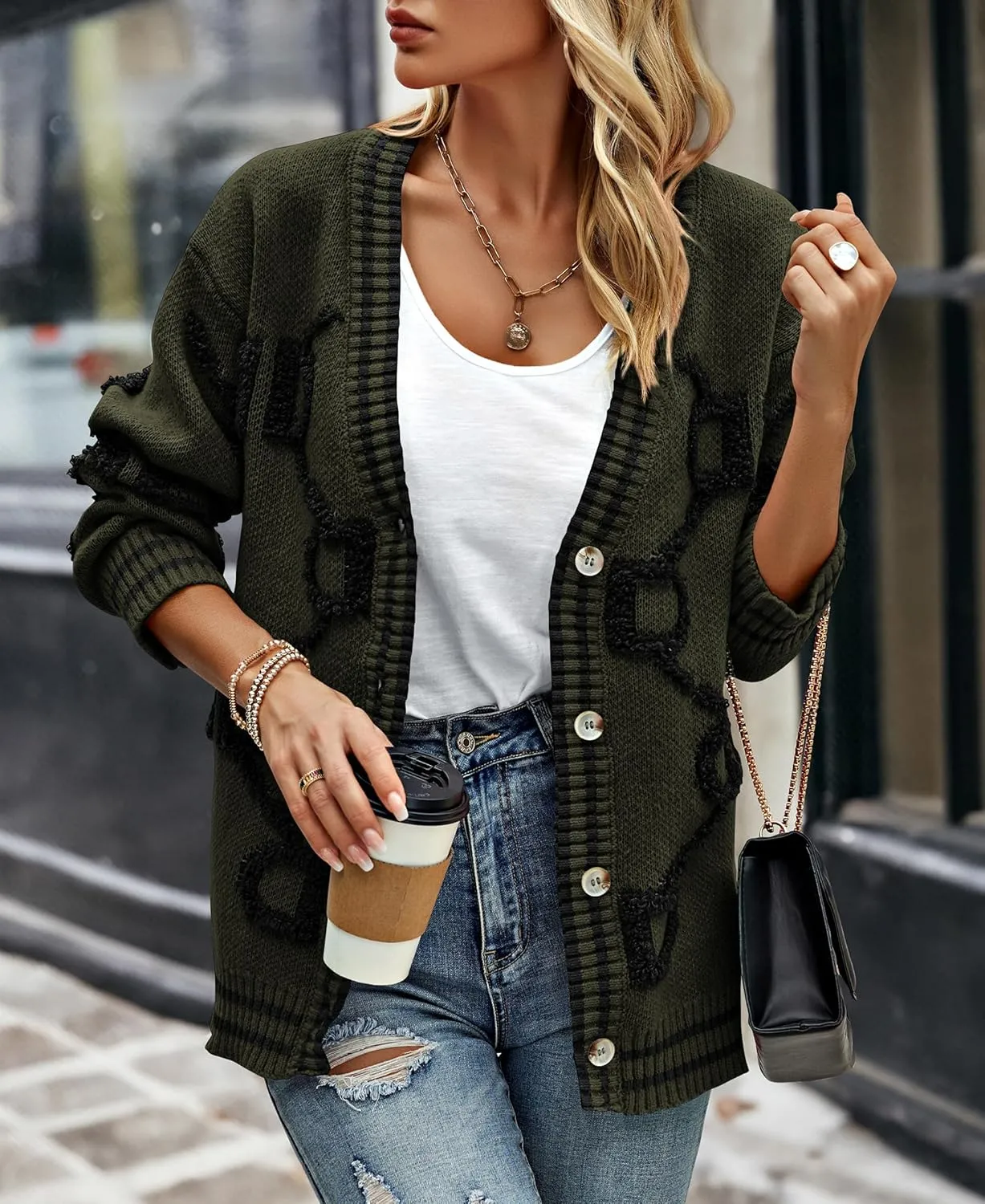 PRETTYGARDEN Women's Spring Fall Chunky Knit Cardigan Sweaters Casual Open Front Button Up Winter Coats Outerwear