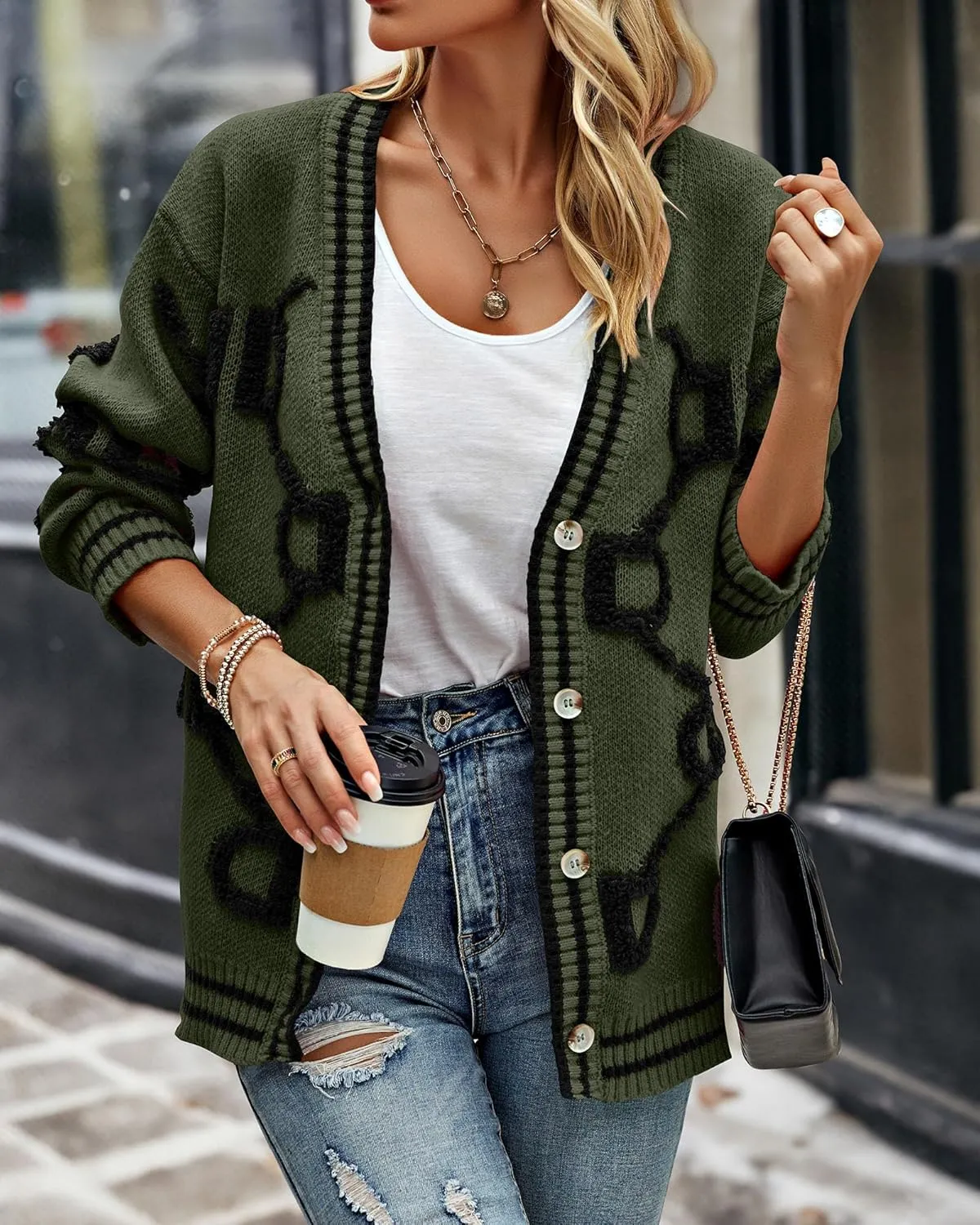PRETTYGARDEN Women's Spring Fall Chunky Knit Cardigan Sweaters Casual Open Front Button Up Winter Coats Outerwear