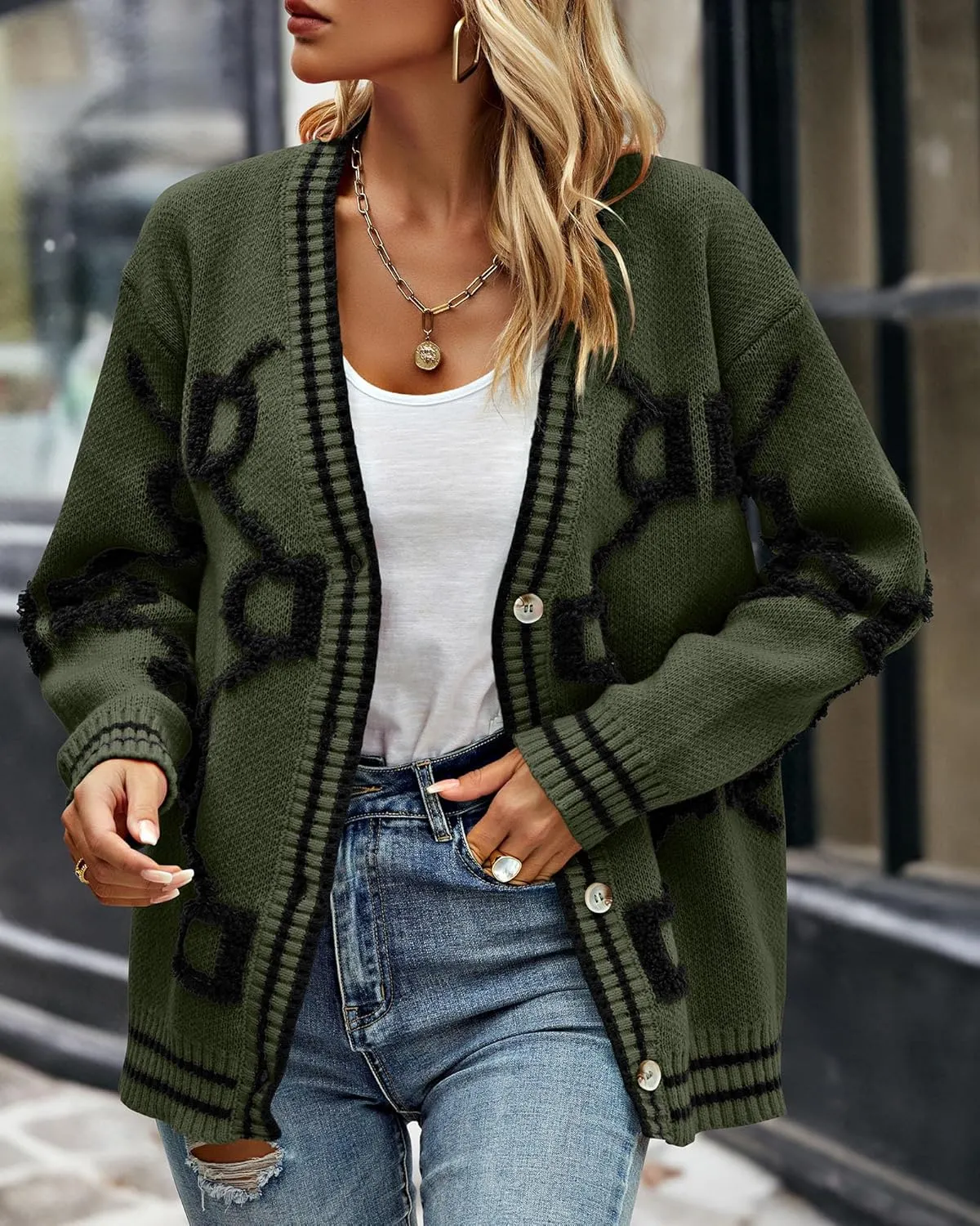 PRETTYGARDEN Women's Spring Fall Chunky Knit Cardigan Sweaters Casual Open Front Button Up Winter Coats Outerwear