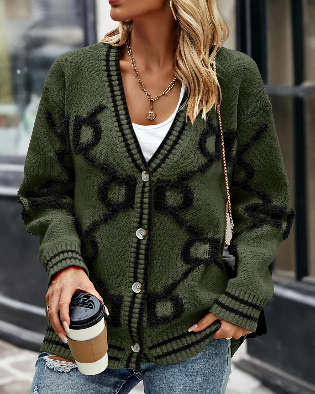 PRETTYGARDEN Women's Spring Fall Chunky Knit Cardigan Sweaters Casual Open Front Button Up Winter Coats Outerwear