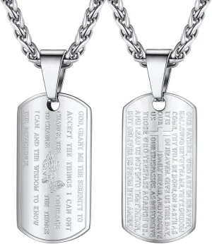 PROSTEEL Serenity Prayer Christian Jewelry Religious Necklace Silver Stainless Steel Chain Pendant Mens Jewelry