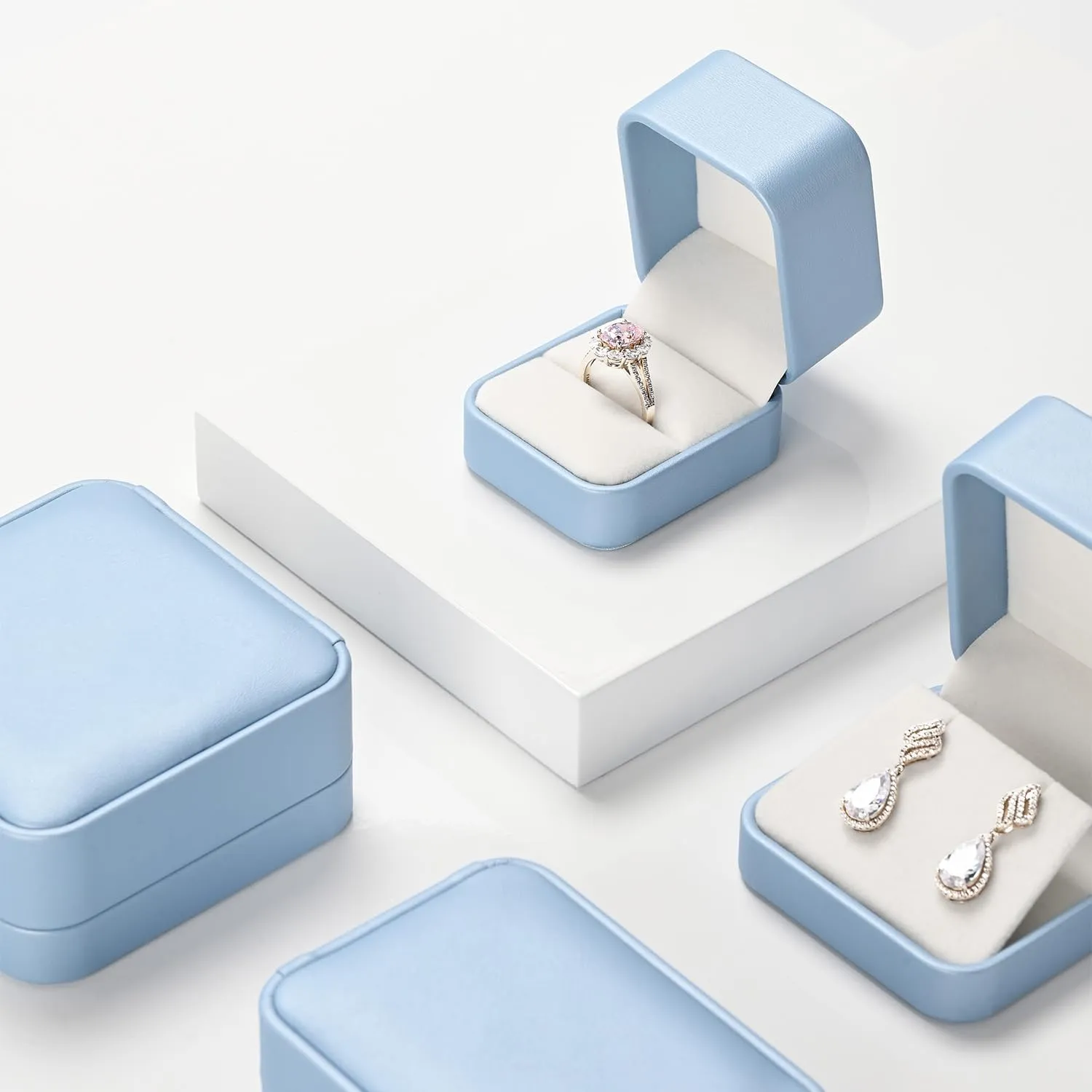 PU Leather Jewelry Ring Box for Proposal Engagement Blue PU Leather Jewelry Ring Gift Box