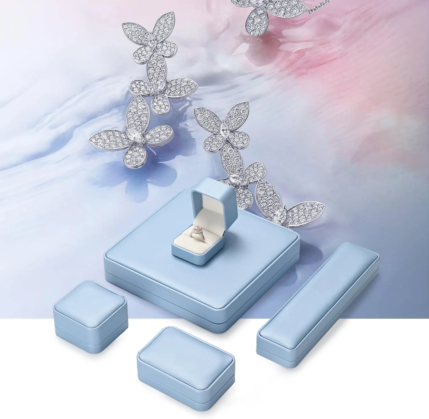 PU Leather Jewelry Ring Box for Proposal Engagement Blue PU Leather Jewelry Ring Gift Box