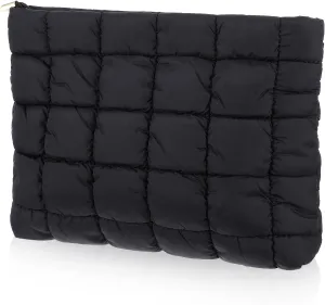 Puffy Quilted Makeup Bag, Quilted Cosmetic Bag, Portable Checkered Makeup Pouch, Puffer Toiletry Bag, Travel Cute Makeup Brushes Aesthetic Accessories Storage Bag for Women(Black)