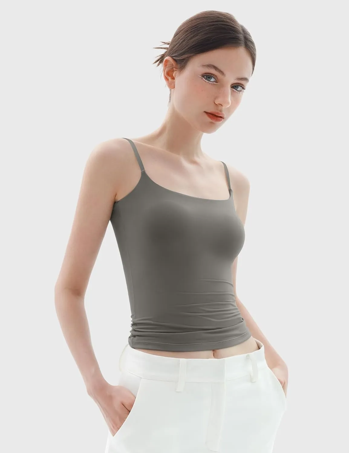 PUMIEY Women's Square Neck Tank Top Adjustable Spaghetti Straps Sleeveless Basic Tops Sharp Collection