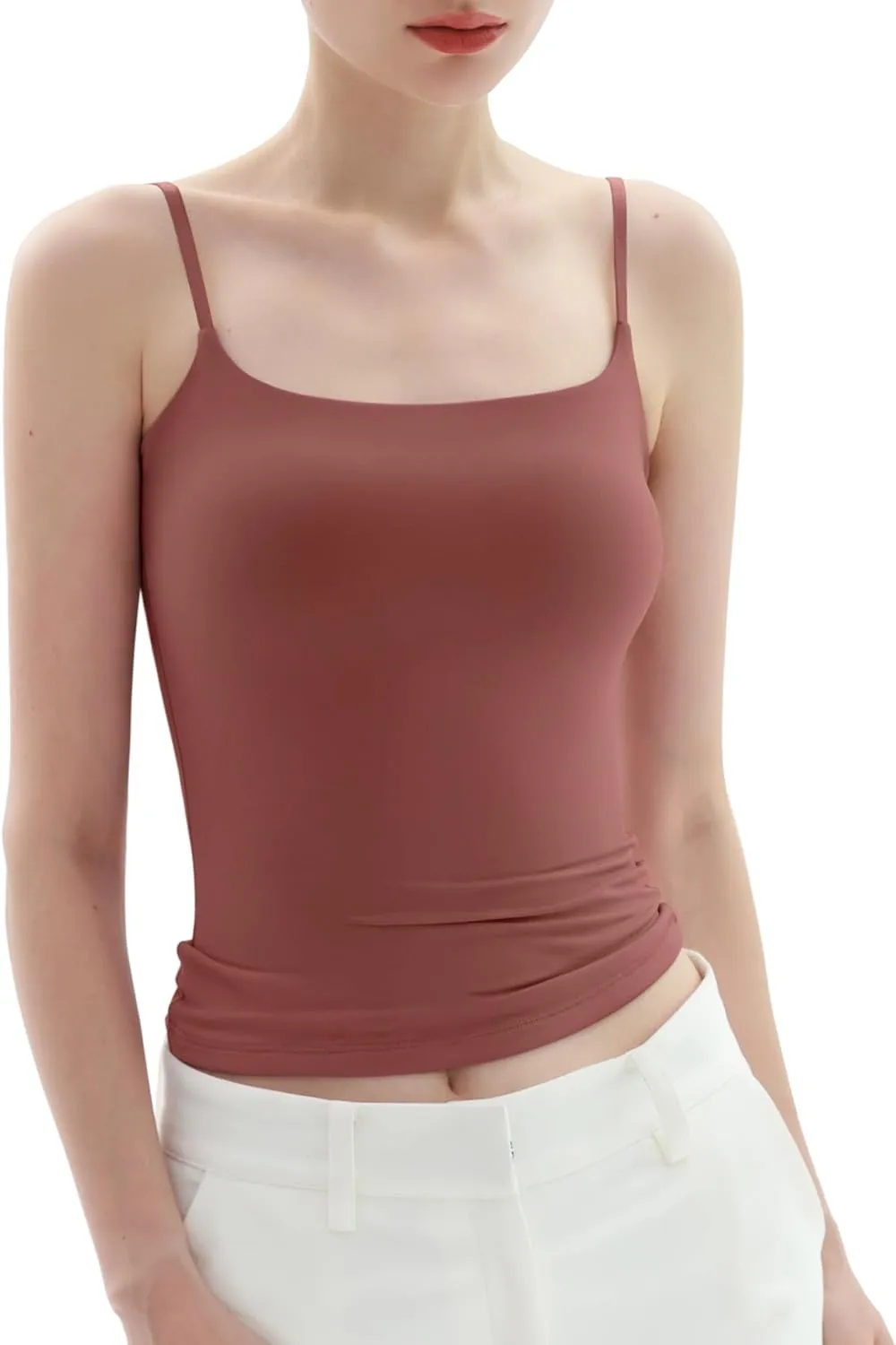 PUMIEY Women's Square Neck Tank Top Adjustable Spaghetti Straps Sleeveless Basic Tops Sharp Collection
