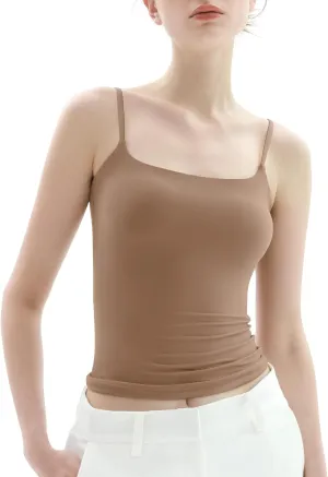 PUMIEY Women's Square Neck Tank Top Adjustable Spaghetti Straps Sleeveless Basic Tops Sharp Collection