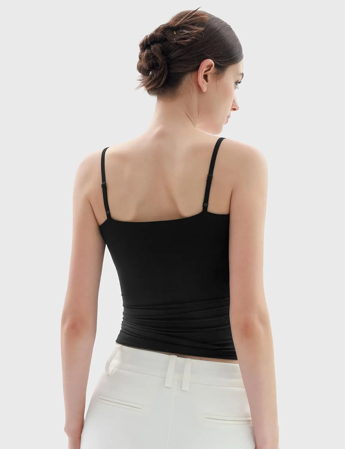 PUMIEY Women's Square Neck Tank Top Adjustable Spaghetti Straps Sleeveless Basic Tops Sharp Collection