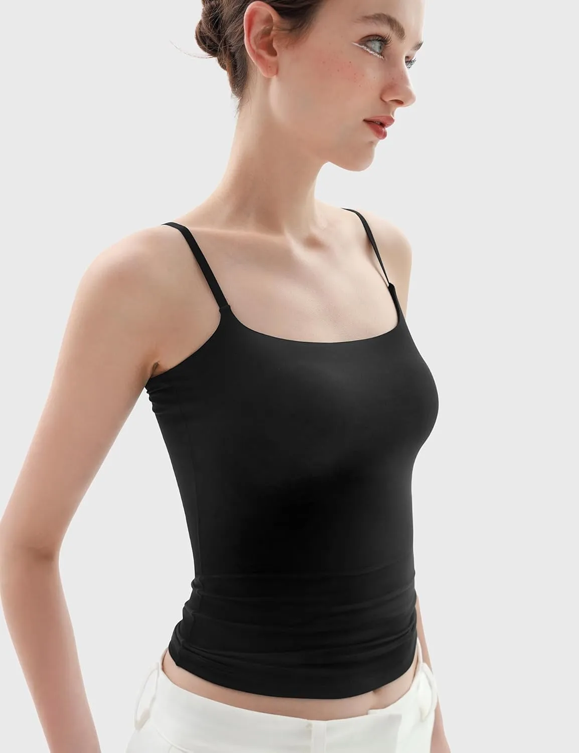 PUMIEY Women's Square Neck Tank Top Adjustable Spaghetti Straps Sleeveless Basic Tops Sharp Collection