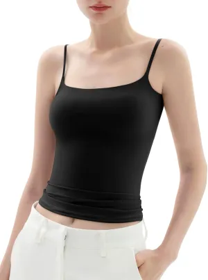 PUMIEY Women's Square Neck Tank Top Adjustable Spaghetti Straps Sleeveless Basic Tops Sharp Collection
