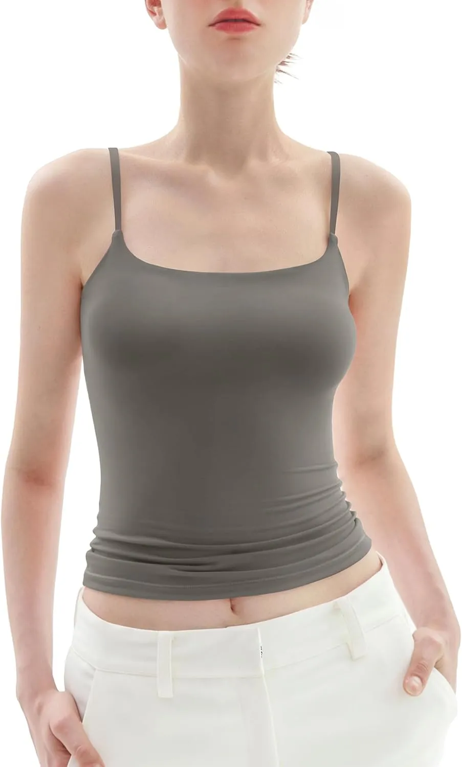PUMIEY Women's Square Neck Tank Top Adjustable Spaghetti Straps Sleeveless Basic Tops Sharp Collection