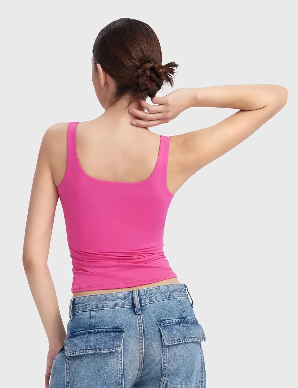PUMIEY Women's Square Neck Tank Top Sleeveless Double Lined Basic Tops Sharp Collection