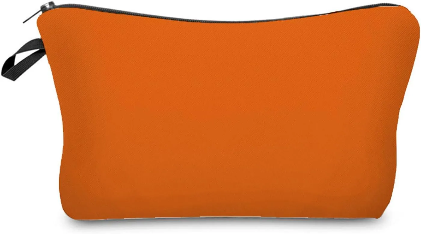 Pure Orange Makeup Bag DIY Cute Small Organizer Zipper Pouch Solid Orange Cosmetic Bag Present for Women Friends Sisters
