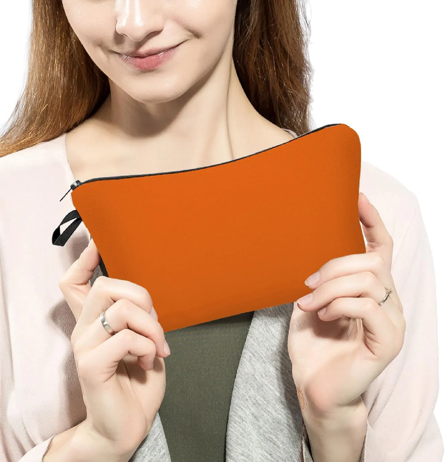 Pure Orange Makeup Bag DIY Cute Small Organizer Zipper Pouch Solid Orange Cosmetic Bag Present for Women Friends Sisters