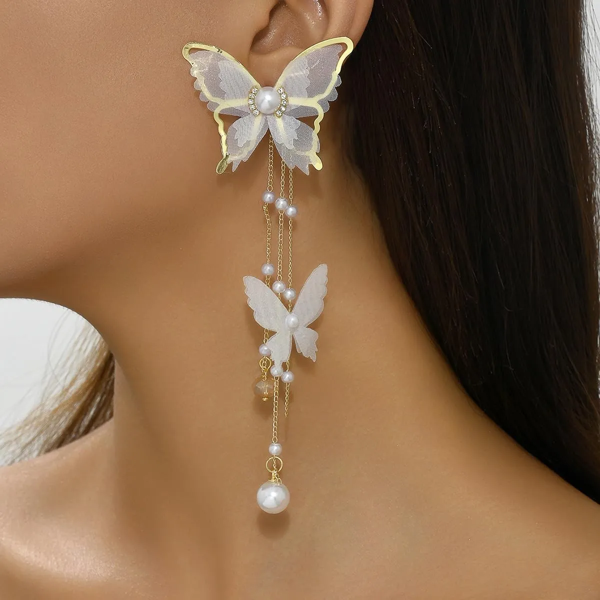 Purple Butterfly Earrings for Women - Dangle Long Silver, Blue, Gold, White Sparkle Earrings - Cute Fairy Butterfly Jewelry