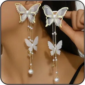 Purple Butterfly Earrings for Women - Dangle Long Silver, Blue, Gold, White Sparkle Earrings - Cute Fairy Butterfly Jewelry