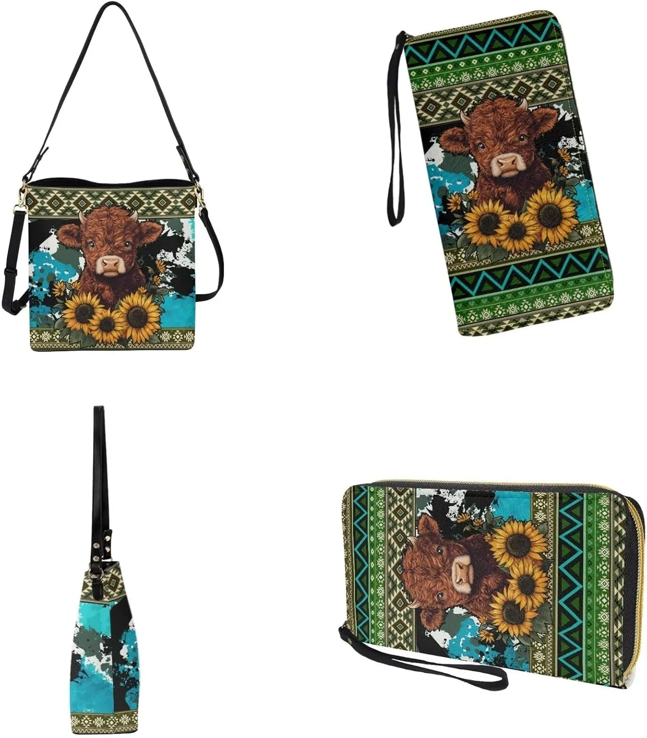 Purse and Wallet Set for Women, Leather Crossbody Bucket Tote Bag with PU Wallet for Travel Party Work