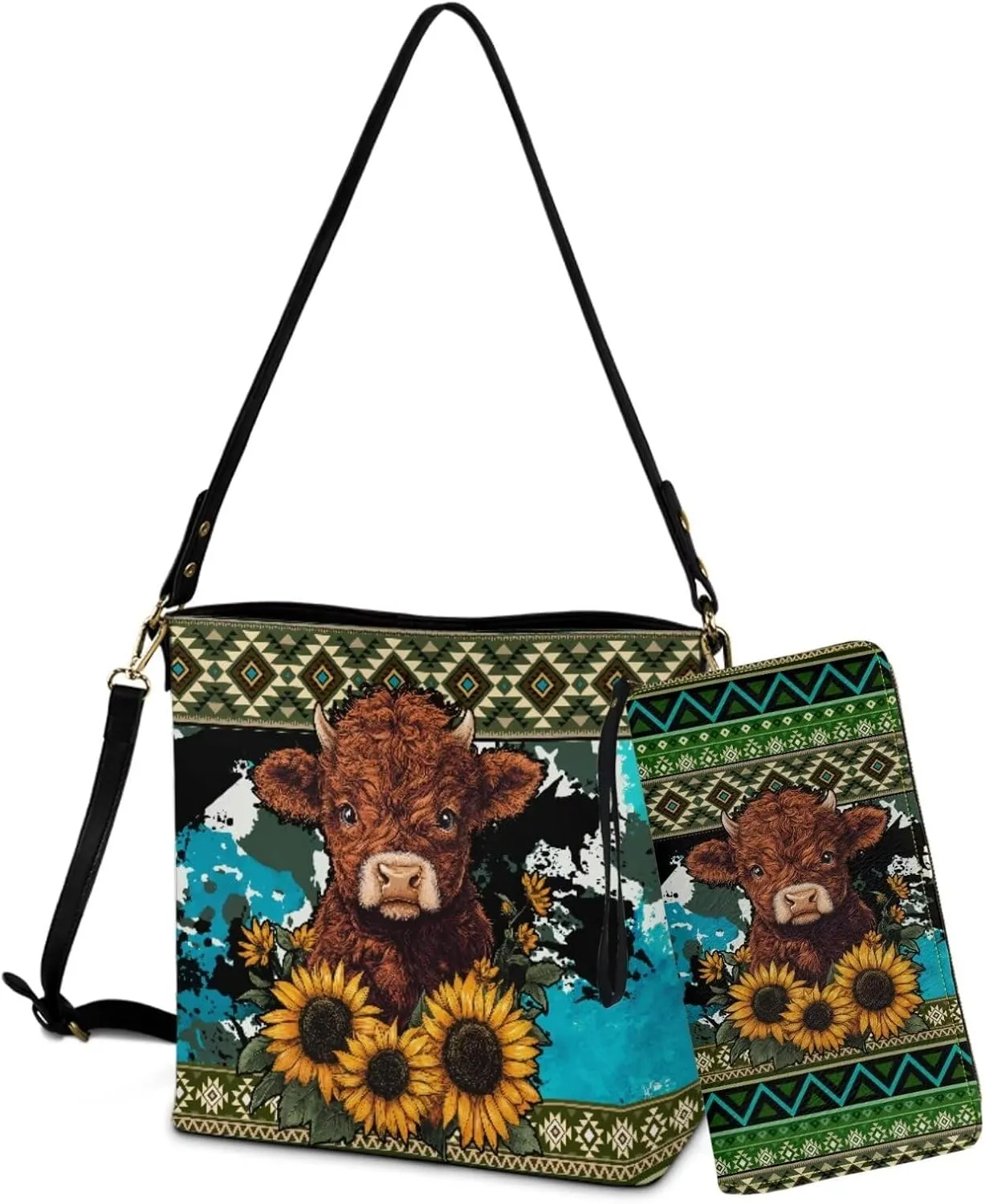 Purse and Wallet Set for Women, Leather Crossbody Bucket Tote Bag with PU Wallet for Travel Party Work