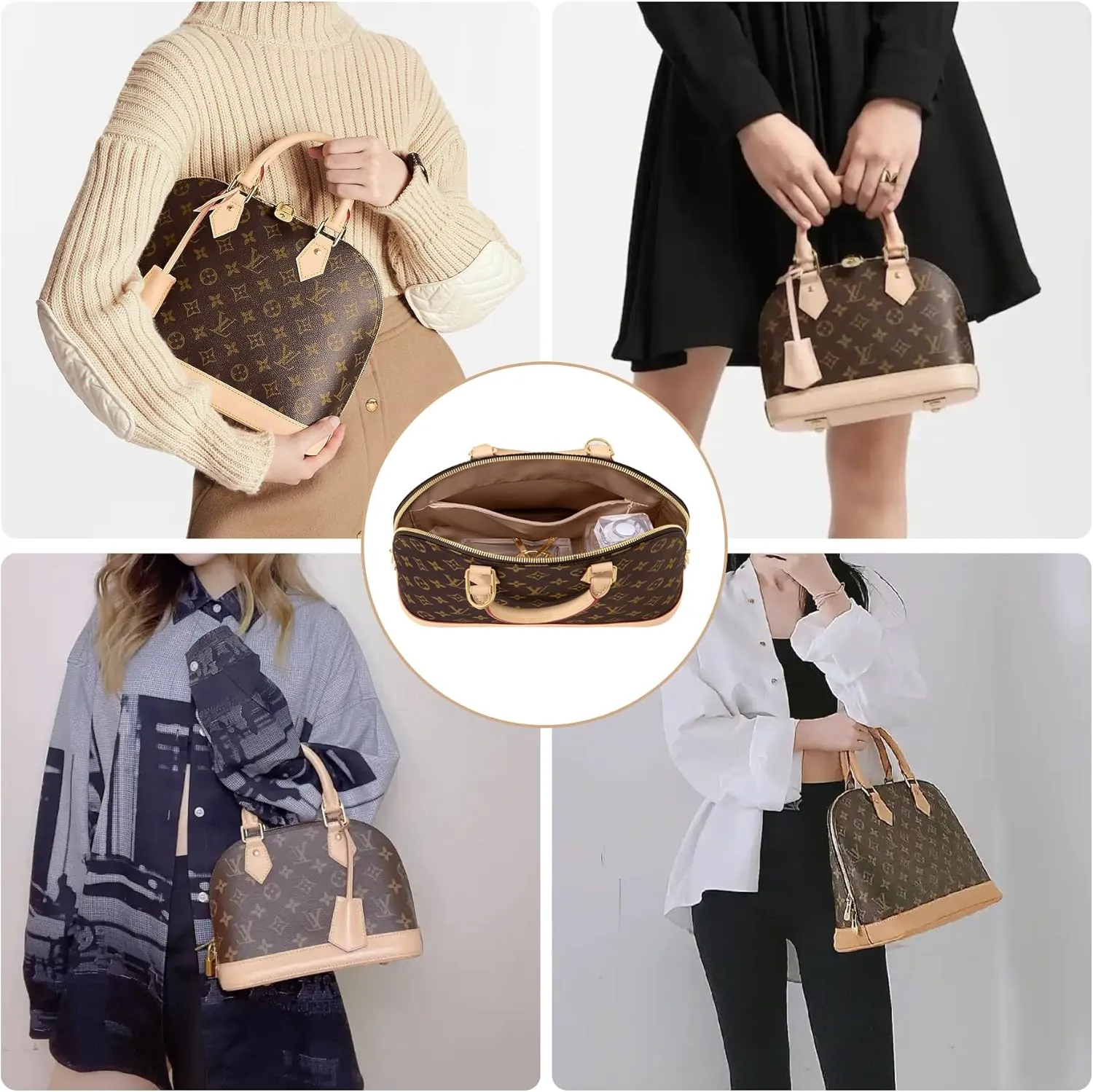 Purse Organizer Insert for LV Alma, Silk Bag Organizer Purse Organizer Insert for Alma PM BB insert organizer,Shell Tote Organizer for Women with Zipper Pocket